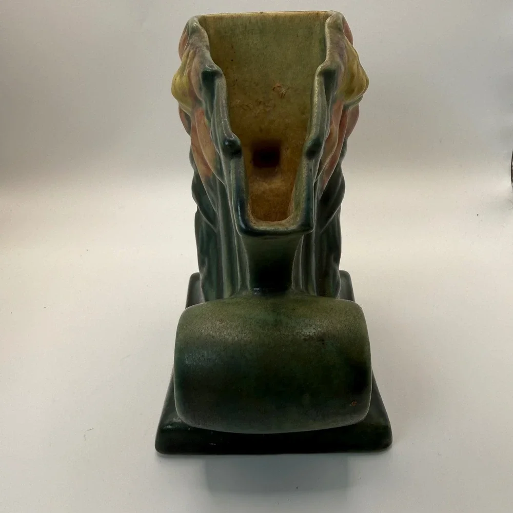 Roseville Pottery Clematis Green Cornucopia Vintage Mid Century Art Deco